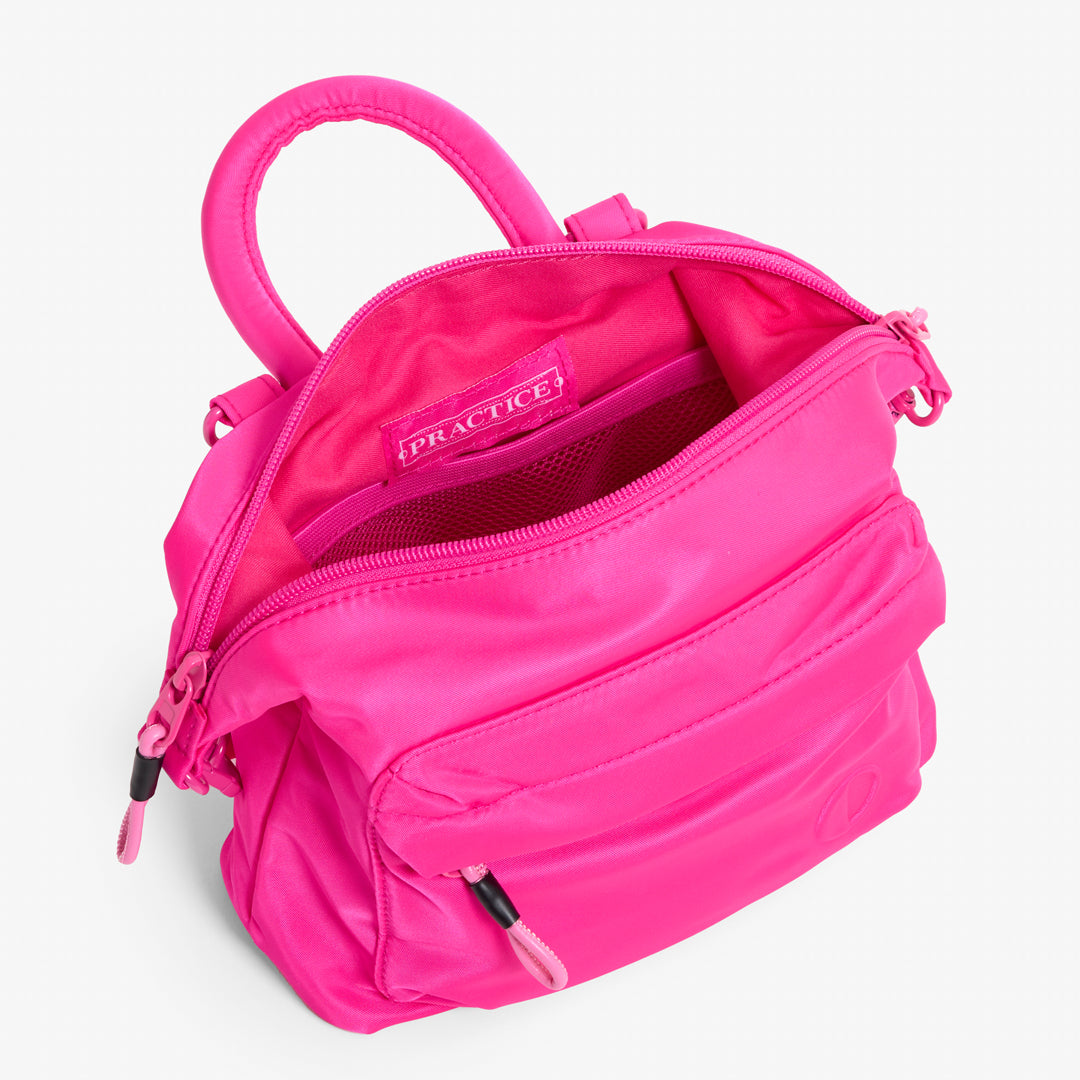 Practice Karma Mini Crossbody bag in Dragonfruit hot pink color interior shot