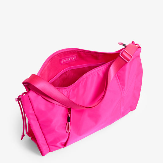 Practice Demilune Shoulder Sling bag in Dragonfruit hot pink color with open top