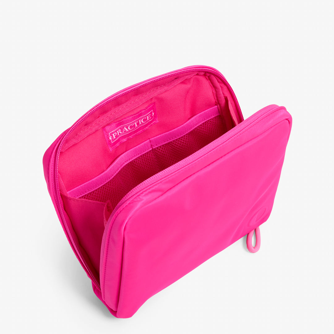 Practice Vocation Organizer Pouch in Dragonfruit hot pink color side angle interior view