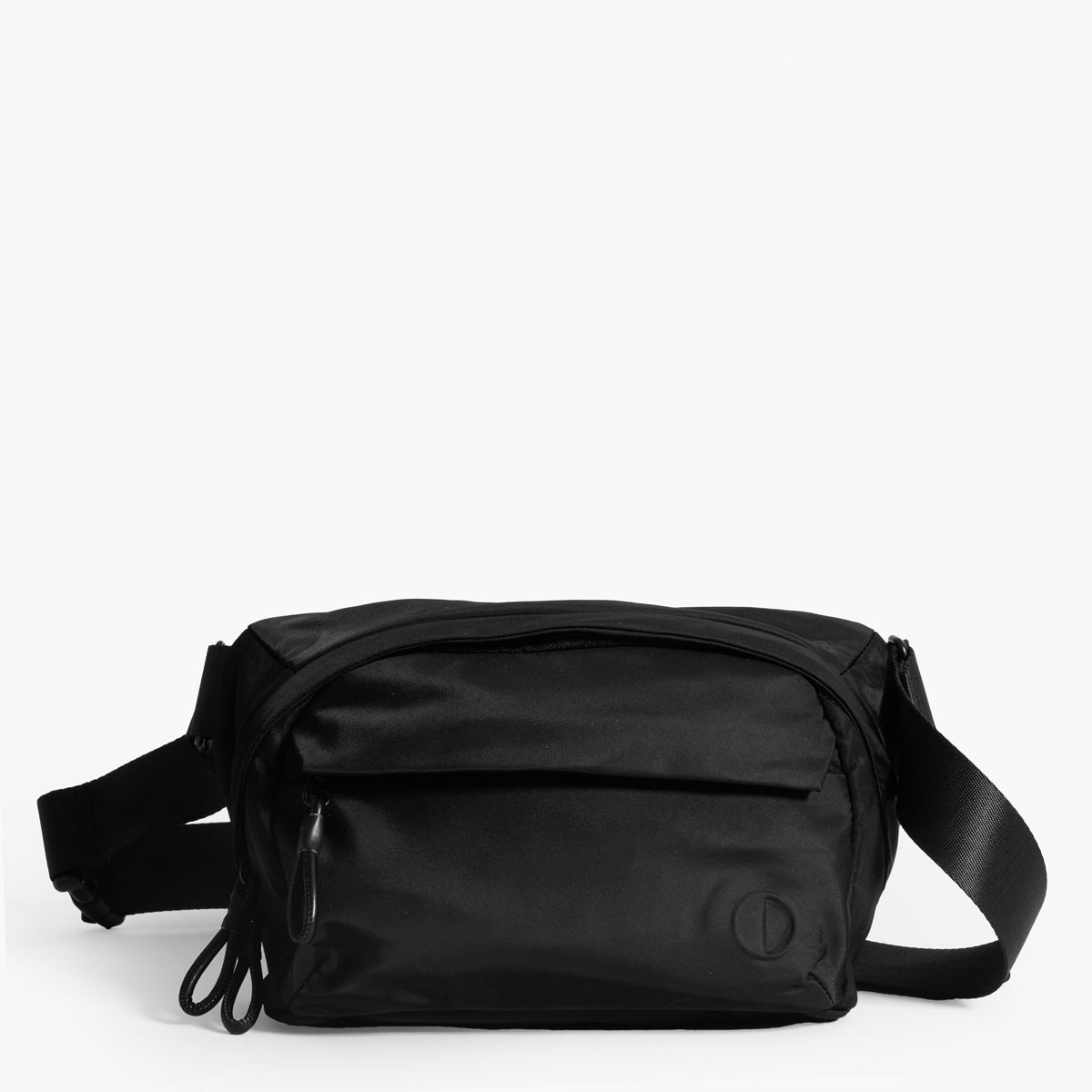 Practice Phase Sling Pack belt bag in Eclipse black color close up front of bag