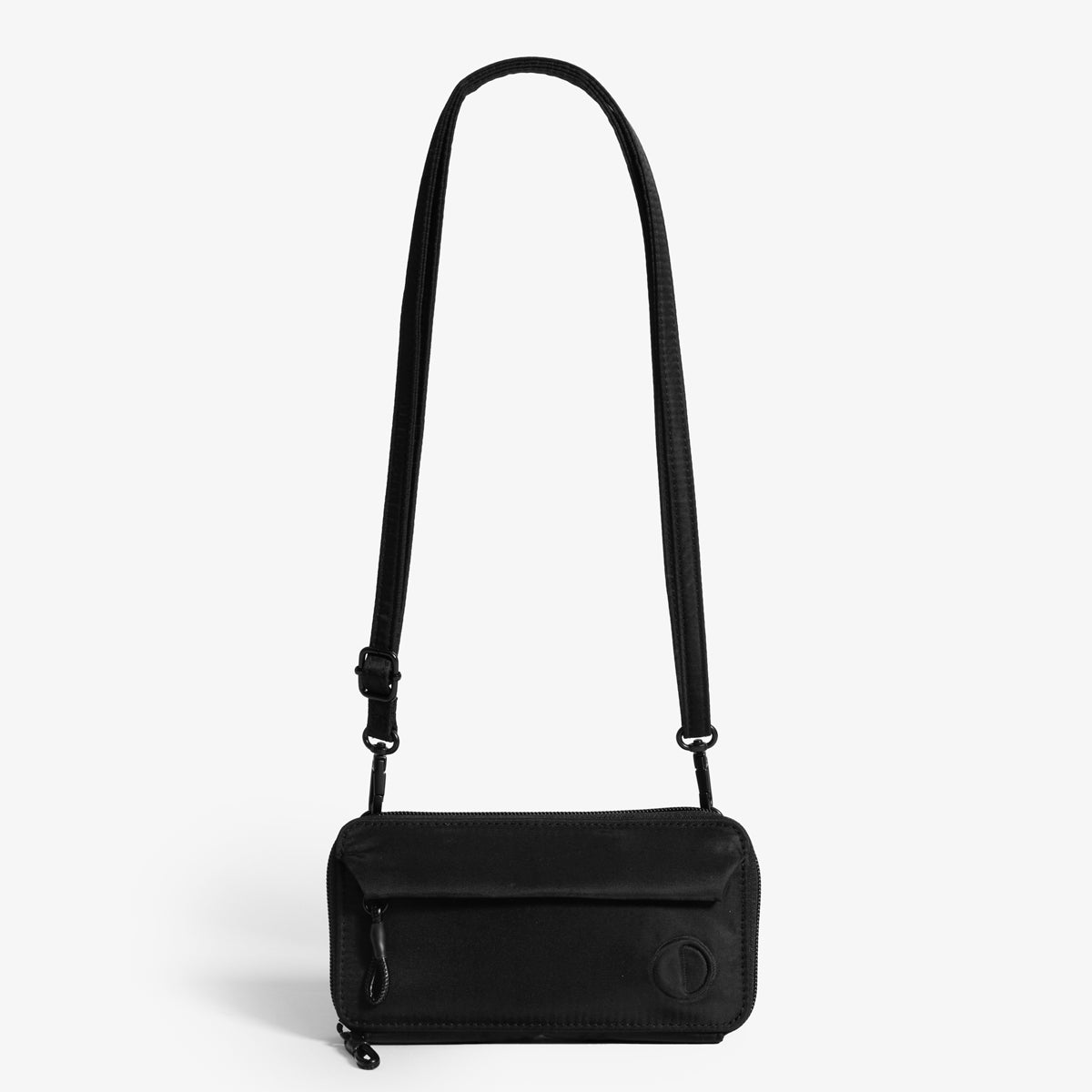 Practice Lissome Wallet Crossbody in Eclipse black color front of wallet with crossbody strap extended