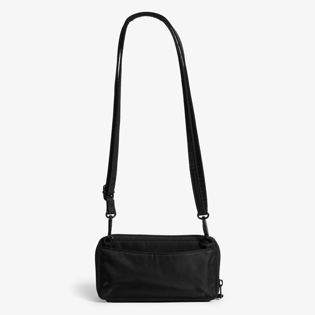 Practice Lissome Wallet Crossbody in Eclipse black color back of wallet with crossbody strap extended