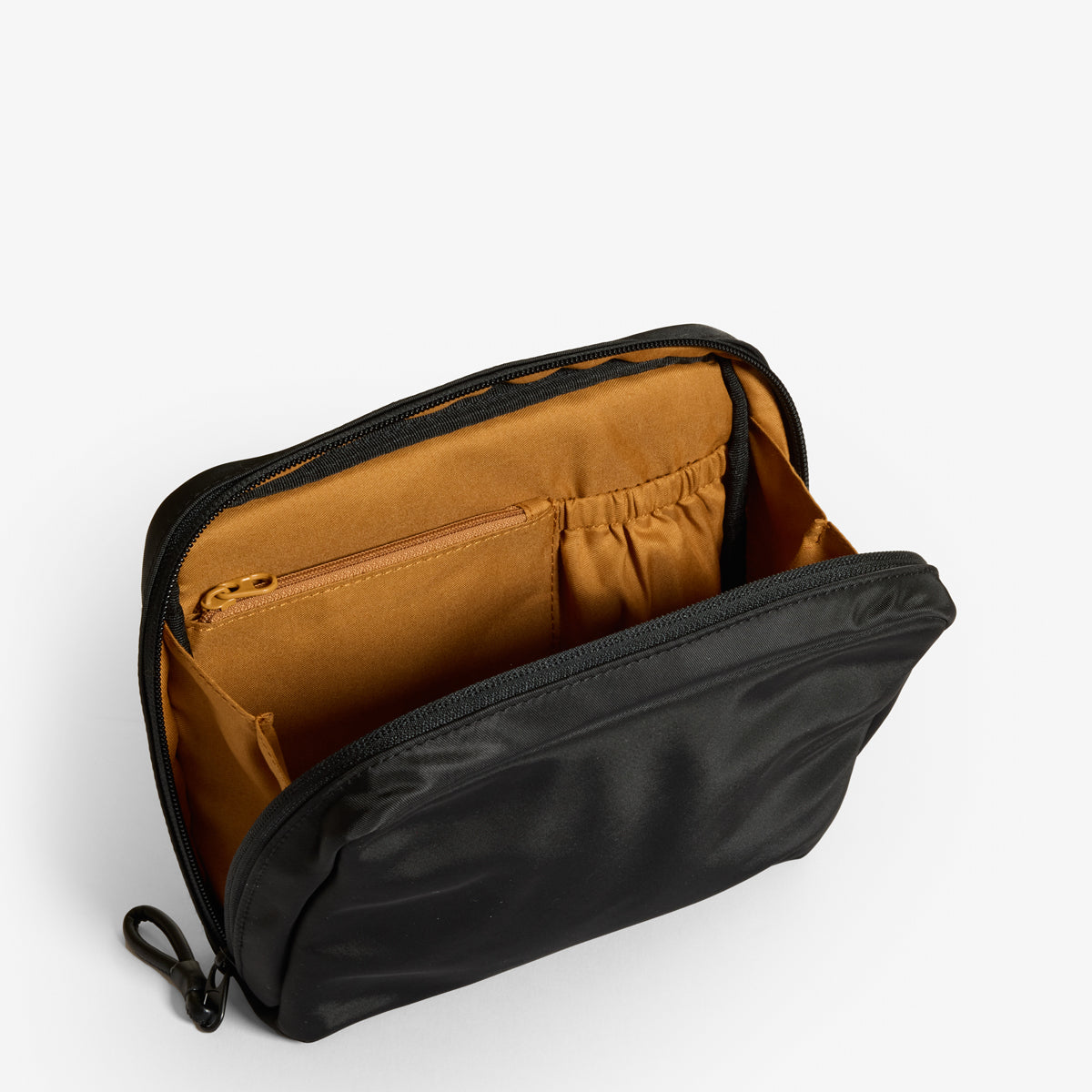 Practice Vocation Organizer Pouch in Eclipse black color interior view of zippered pocket and pouch tan lining material