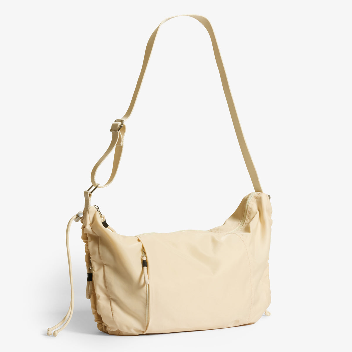 Practice Demilune Shoulder Sling bag in Tofu cream color with strap extended