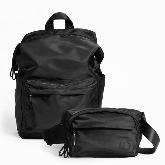 Practice The Take Out Karma Set in Eclipse black color Karma Backpack and Phase Sling Pack belt bag set
